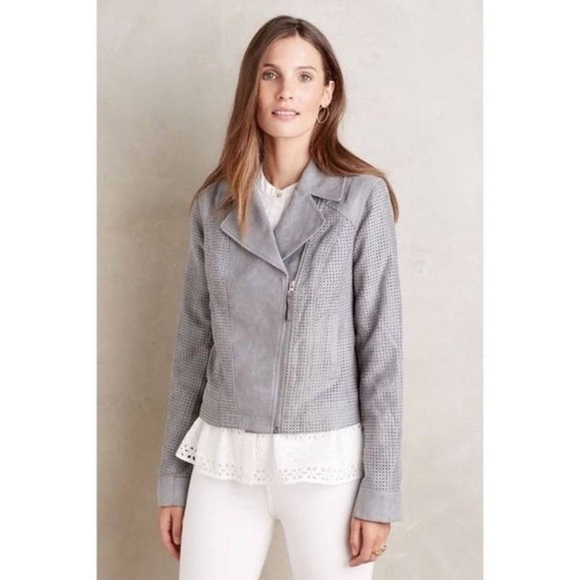 Anthropologie Hei Hei Vegan Suede Perforated Asymmetric Zip Moto Jacket Small - Picture 1 of 10